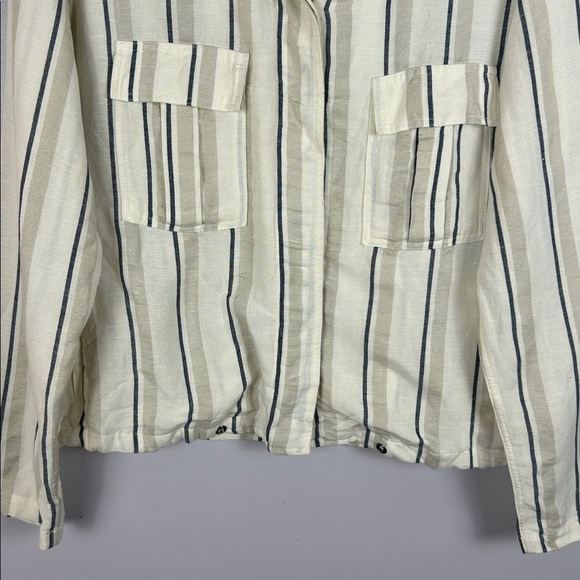 Rails Rowen Linen Blend Utility Practical Button Front Stripe Jacket Small Cream - Picture 4 of 14